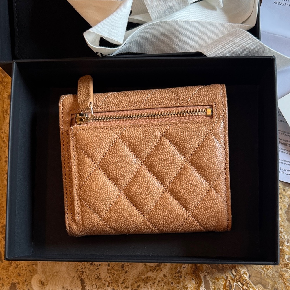 CHANEL Quilted Card & Key Wallet in Camel Tan with Gold CC - Picture 3 of 12